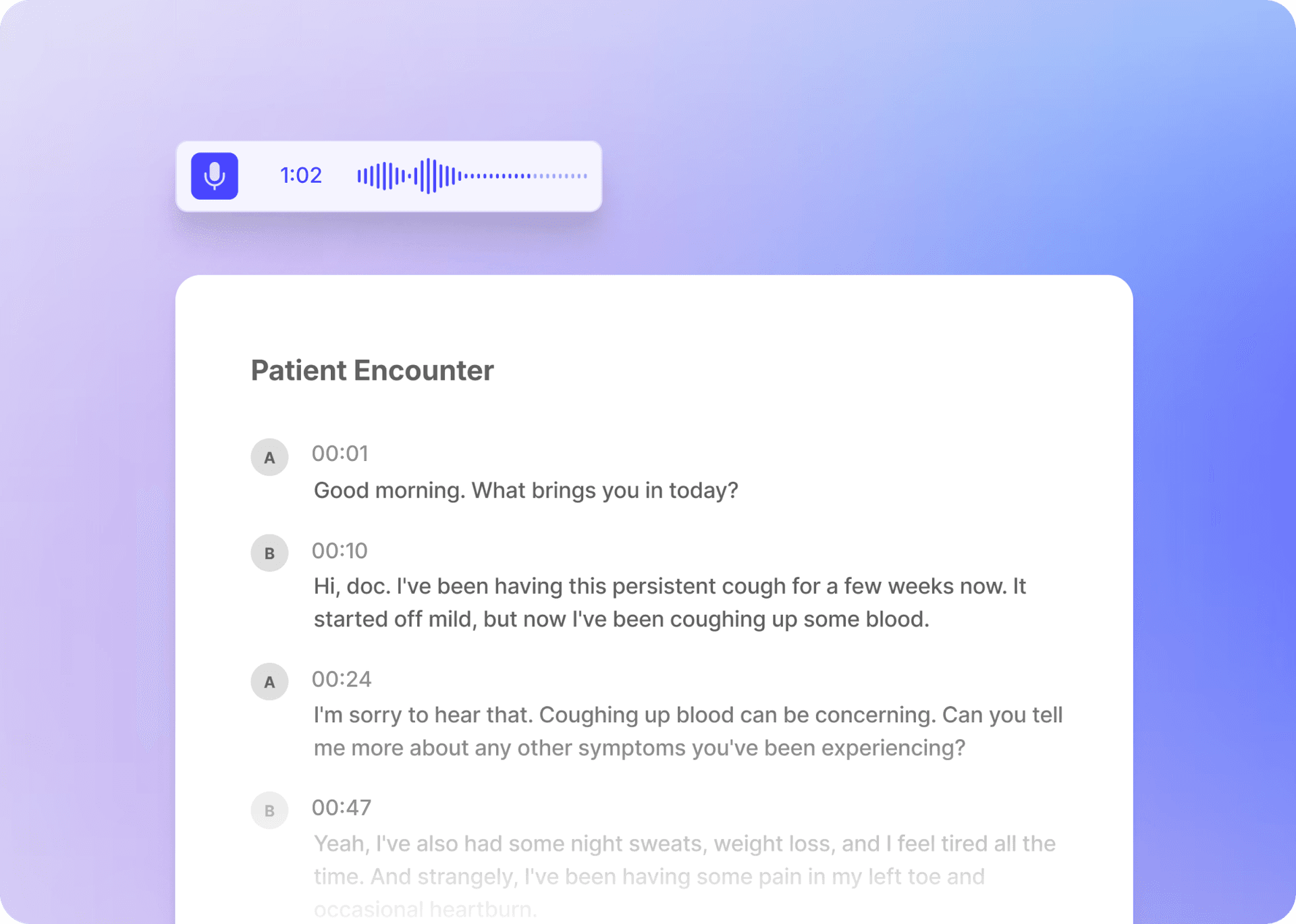 Interfaz del producto Ambient Scribe